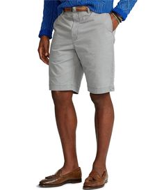 From Polo Ralph Lauren Big & Tall, these shorts feature:Mid-rise; sits at the waistTwo front angled pocketsRight hip coin pocketTwo back buttoned pocketsSignature embroidered Pony above the back right pocketEased fit through the legZip fly with a buttoned closure; belt loopsPolo Ralph Lauren has updated the roomy Classic Fit with extra stretch to make these cotton-blend shorts even more comfortable to wearAll Big sizes have approx. 9" inseam; All Tall sizes Casual Shorts With Hip Pockets And 5-inch Inseam, Relaxed Fit Bermuda Shorts With 5-inch Inseam, Fitted Shorts With Pockets And 5-inch Inseam, Summer Shorts With Hip Pockets And 5-inch Inseam, Classic Bermuda Shorts With Built-in Shorts, Gray Workwear Shorts, Spring Knee-length Cargo Shorts, Summer Bermuda Shorts With Built-in Shorts, 5-inch Inseam, Relaxed Fit Shorts With 5-inch Inseam And Belt Loops