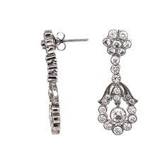 This dainty drop earrings holds round cut white diamonds 2.36 ct in total. Diamonds are natural in G-H Color Clarity VS. Platinum 950 metal. Butterfly studs. Floral inspired design. Width: 1.2 cm Height: 3.5 cm Weight: 11.47 g Diamond Chandelier, White Gold Hoop Earrings, Platinum Bracelet, White Gold Hoops, Platinum Earrings, Metal Butterfly, 18k Gold Jewelry, Yellow Diamond, Emerald Diamond