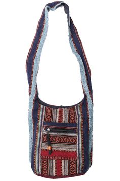 "Our Sunshine Joy Woven Shoulder Hobo Bags are perfect for the person on the go. Great for trips to the beach, camping, festivals, picnics, a night out and more.  These high-quality bags feature a sturdy double interlocking \"lockable\" zipper top, a secure, zippered pocket on the outside of the bag, and an inner pouch.   This bag measures approximately 13 x 14 x 4 inches (H x L x W) with a 20\" fixed strap.  100% cotton. Made in India." Summer Outdoor Bag With Zipper Closure, Summer Outdoor Bags With Zipper Closure, Blue Outdoor Bags With Ykk Zipper, Summer Outdoor Shoulder Bag With Zipper Closure, Multicolor Outdoor Shoulder Bag With Zipper Pocket, Summer Blue Shoulder Bag With Zipper Pocket, Blue Shoulder Bag With Zipper Pocket For Summer, Casual Hobo Shoulder Bag For Festivals, Multicolor Outdoor Bag With Cell Phone Pocket