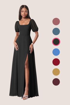 Square Neck Dress Formal Long Sleeve, Modest Black Tie Dress, Black Bridesmaid Dresses Long Sleeve, Black Bridesmaid Dresses With Sleeves, Bridesmaid Dress With Sleeves, Black Tie Bridesmaids, Black Bridesmaid Dress, Formal Black Dress, Black Floor Length Dress