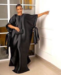 Beautiful black silk dress.Perfect attire for that simple and classy look, suitable for evening wear, beach wear, summer dress etc. Kindly attach the following measurements when ordering for a perfect fit . Available in other colors too. Bust Waist Hips Dress Length Shoulder Thank you for shopping💖. Mikado Silk, Boubou Dress, Boubou Styles For Women, Kaftan Styles, Bubu Gown Styles, Kaftan Designs, Afrikaanse Mode, African Maxi Dresses, Plus Size Gowns