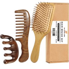 Bamboo Brush & Hard Wood Combs Our Bamboo hair brush are made from bamboo and natural rubber, it is plastic free. Bamboo or wood hair brush are a popular option for those looking to enhance the look and health of their hair on a daily basis. Bamboo or wooden hair brush will help You achieve the healthy, shiny, voluminous hair that You dream of, by minimizing any pulling, breakage, static or frizz, promoting shine and strength, while treating your scalp and stimulating healthy growth. The round t Wood Brush Hair, Best Hair Brush For Damaged Hair, Bamboo Scalp Massager, Wooden Brush Hair, Wood Hair Brush, Curly Hair Brushes, Vintage Hair Brush, Bamboo Hairbrush, Wooden Hairbrush