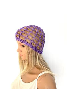 FREE WORLDWIDE SHIPPING ON ALL ITEMS Welcome to my shop, all items handmade by me with passion!! READY TO SHIP I crocheted this beautiful purple beanie in the finest 100% COTTON yarn. A perfect cool yarn for summer and all year round. Ideal for keeping your hair under control in a convertible car :) Mesh effect lets your hair breath but still hides a bad hair day :) One size fits all. Sits perfectly on your head that you won't even know you're wearing it. I put a lot of time and energy into maki Adjustable Purple Yarn Crochet Hat, Adjustable Purple Crochet Yarn Hat, Purple Adjustable Crochet Hat, Adjustable Hand Knitted Purple Crochet Hat, Adjustable Hand-knitted Purple Crochet Hat, Adjustable Purple Crochet Hat, Handmade Purple Beanie Hat, Adjustable Purple Hand Knitted Crochet Hat, Purple Crochet Hat For Spring