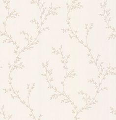 a white wallpaper with leaves and vines on the top of it's surface