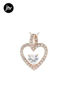 Bella Luce �� white diamond simulant 1.78ctw heart and round, Eterno ��� 18k rose gold over sterling silver heart pendant with chain. Measures approximately 0.81"L x 0.63"W and is not sizable. The diamond equivalent weight is 1.06ctw. Rose Gold Heart Cut Cubic Zirconia Necklace, Pendant Cubic Zirconia Rose Gold Necklace, Rose Gold Heart Cut Diamond Jewelry, Rose Gold Pendant Heart Necklace, Rose Gold Heart Cut Jewelry With Prong Setting, Rose Gold Heart Necklace With Diamond Accents, Rose Gold Heart Pendant Jewelry In Cubic Zirconia, Rose Gold Cubic Zirconia Heart Pendant Jewelry, Rose Gold Heart-shaped Cubic Zirconia Jewelry