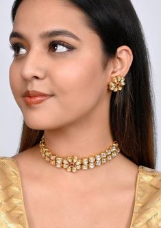 Jadau Kundan Handmade Hand Painted Meenakari Kundan Choker Emerald Semiprecious Stone Kundan Choker Necklace Jaipur Kundan, Indian Jewelry Fine Ahmdabadi Kundan Handmade Hand Painted Meenakari Kundan Choker Emerald Semiprecious Stone/ Kundan/ Pearl/ Choker/ Necklace Easy to wear, Light in weight & gives you a classy Look. It can be wear in festival occasion with matching salwar or saree. The fish hook is also attached at the top of earring for smooth wear and removal of earrings. Affordable Kundan Necklace For Diwali, Festive Gold Bridal Necklace With Gota Work, Gold Kundan Choli For Reception, Festive Gold Kundan Choli, Gold Bridal Necklace With Gota Work For Reception, Gold Kundan Lehenga For Wedding, Gold Kundan Bollywood Choli, Bollywood Gold Kundan Choli, Gold Kundan Choli For Diwali