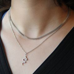 Dainty Silver Necklace Set For Women - Snake Pendant Necklace & 3mm Curb Chain - Necklace - Boutique Wear RENN Orders Packaging, Dainty Silver Necklace, Snake Necklace Silver, Silver Necklace Set, Snake Pendant, Snake Necklace, Beautiful Necklace, Chain Choker, Stainless Steel Necklace