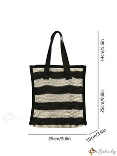 BirdinBag - Striped Two Tone Medium Straw Bag: Chic and Stylish Color Black And White, Word Wrap, Diy Supplies, Bag Bag, Square Bag, Straw Bag, Free Gifts, Color Blocking, Black Color