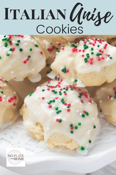 italian glaze cookies with sprinkles on a white platter and text overlay