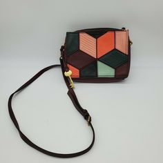 New Fossil Women's Campbell Shoulder Bags MultiColor Geometric. Multicolor Crossbody Flap Bag, Modern Multicolor Crossbody Shoulder Bag, Retro Multicolor Shoulder Bag With Phone Holder, Fossil, Shoulder Bags, Crossbody Bag, Shoulder Bag