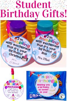 birthday gifts for students with the words happy birthday written on them