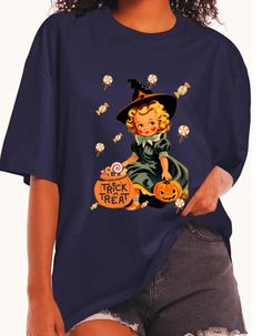 Retro Halloween Shirt, Vintage Cute Shirt, Halloween Cute Girl Tee, Cute Ghost Shirt, Retro Pumpkin Shirt, Vintage Ghost Shirt Size S, M, L, XL,2X, 3x Gildan/Hanes/Soft Style Ghost Halloween Sweatshirt, Womens Halloween Shirt, Halloween Party Shirt, Fall Sweatshirt, Halloween Gift, Halloween Costume We design trendy sweatshirts that you can use in every important day of your life. We produce beautiful and quality designs that can be used in all kinds of activities that you will do with your family or friends. These designs will offer you and your environment a unique complement. We are very excited to bring you our high quality and soft, trendy sweatshirt. Every sweatshirt we made means a new excitement for us. Horror Themed Short Sleeve T-shirt For Fall, Halloween Blue Tops With Letter Print, Blue Halloween Top With Letter Print, Blue Halloween Tops With Letter Print, Blue Halloween Letter Print Tops, Blue Letter Print Top For Halloween, Crew Neck Tops With Letter Print For Costume Party, Short Sleeve Top With Letter Print For Costume Party, Spooky Crew Neck Top For Halloween