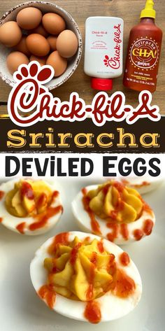 an image of deviled eggs with cheese and sauce