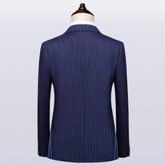 Make a statement with this Blue Striped Double-Breasted Men Suit from Guocali . Perfect for any formal occasion, this 3-piece men suit features a classic double-breasted style and a striking striped pattern. The suit’s rayon and spandex material offers a form-fitting and skinny cut for a sleek, modern look.Suit Features: Blue Striped Double-Breasted Suit: Combines classic design with a bold striped pattern. 3-Piece Set: Includes jacket, vest, and pants for a complete ensemble. Double-Breasted St Men Suits Blue, Stylish Mens Suits, Groom Wedding Dress, Suit Pattern, Men Suit, Men’s Suits, Business Formal, Formal Suits, Formal Business