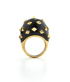 Luxury Enamel Ring With Polished Finish, Designer Black Enamel Rings For Gift, Elegant Enamel Rings With Polished Finish, Luxury Enamel Rings For Formal Occasions, Designer Enamel Jewelry With Polished Finish, Unique Yellow Gold Enamel Ring For Formal Occasions, Designer Black Enamel Ring, Designer Black Round Jewelry, Designer Black Ring With Black Enamel