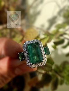 Natural zambian emerald and diamond ring for womens and girls in 18k solid gold best anniversary gift for womenbest engagement ring with may birthstone emerald and diamond / cocktail emerald and diamond ring.------------------------------------------------------------------------------------item description - stone - natural emeraldshape - emerald cut / oval cut total stone - 3 stonesRing Size 8.5 us ( if you want resize this ring contact me )colour - luster rich green emeraldsMaterial - 18k Whi 3 Stones Ring, Best Engagement Ring, Propose Ring, Engagement Ring Women, Dainty Diamond Ring, Wedding Rings Photos, Gold Anniversary Rings, Emerald And Diamond Ring, Emerald Bracelet