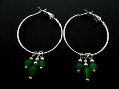 "This is a pair of pretty silver plated 30mm (just over 1\") hoop and green jade bead earrings. Thanks for looking!!" Pretty Green, Dangly Earrings, Coral Beads, Jade Beads, Lovely Earrings, Green Jade, Bead Earrings, Jade Green, Ear Piercings