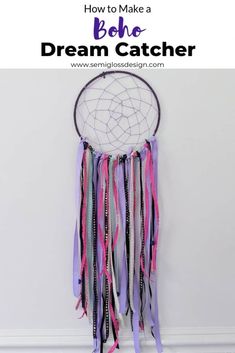 how to make a boho dream catcher with streamers and ribbons on the wall