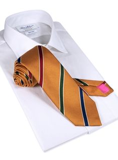 Mogador Striped Tie in Copper Classic Multicolor Office Ties, Classic Multicolor Ties For Semi-formal Occasions, Style Gentleman, Elegant Drapes, Mens Fall, Striped Tie, Slip Stitch, Hunter Green, Silk Ties