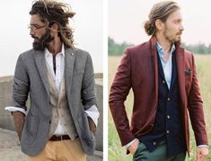 two men with long hair and beards one wearing a blazer the other in a suit