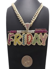 Nicki Minaj Pink Friday Pendant With 9mm 18" Cuban Link Chain Necklace PENDANT SIZE: 3.5" WIDE X 2" TALL CHAIN LENGTH: 18" 9mm LINK CHAIN I ONLY SHIP TO PAYPAL CONFIRMED ADDRESSES PAYMENT IS DUE IMMEDIATELY AT AUCTIONS END AND MUST BE PAID VIA PAYPAL We Ship with USPS Q: What countries do you ship to? A: We ship inside the United States and EU countries Q: Do you ship to Alaska PR and Hawaii? A: Yes Q: Do you ship to APO/FPO and Post Office box addresses? A: Yes Q: How do you ship your packages? Nicki Minaj Pink Friday, Ice Candy, Cuban Link Chain Necklaces, Pink Friday, Luxe Jewelry, Eu Countries, Link Chain Necklace, Cuban Link Chain, Cuban Link