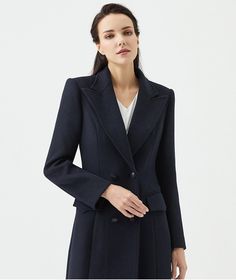 This women's coat features a wool blend for warmth and comfort, with double-breasted buttons for a timeless and sophisticated look. The slim waist and longline design create a flattering silhouette. Stay stylish and cozy in this double-breasted wool blend longline coat. ●Front double-breasted button closure ●Notched lapels●Front flap pockets●Lined ●70% wool, 30% polyester ●Dry clean ★★Please advise your Height and Weight and bust, I will make sure you choose the right size. Wool Double Breasted Suit With Long Sleeves, Wool Double-breasted Long-sleeve Suit, Double Breasted Long Sleeve Career Suit, Tailored Double-breasted Peacoat, Workwear Peacoat With Double-breasted Button And Suit Collar, Tailored Double-breasted Peacoat With Button Fastening, Formal Double-breasted Peacoat With Pockets, Fall Double Breasted Suit With Hidden Buttons, Office Peacoat With Suit Collar And Double-breasted Fastening