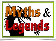 the logo for myths and legendds is shown in red, black and green