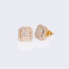 Introducing our stunning 14K Micro Pave Square Cluster 0.44ct Diamond Stud earrings, the perfect addition to any jewelry collection. Made with high-quality 14K yellow gold, these earrings are both elegant and durable. The intricate micro pave setting adds a touch of sparkle to the already dazzling 0.44ct diamonds, making these studs a true statement piece. These earrings are versatile and can be worn for any occasion, whether it's a formal event or a casual outing. The square cluster design adds Yellow Gold Cubic Zirconia Cluster Earrings With Pave Setting, Gold Diamond Cluster Earrings With Pave Setting, Gold Cluster Earrings With Pave Set Diamonds, Gold Cluster Earrings With Pave Setting, Luxury Cubic Zirconia Cluster Earrings With Pave Setting, Gold Cluster Earrings With Vvs Clarity Cubic Zirconia, Gold Cubic Zirconia Cluster Earrings With Vvs Clarity, Gold Cluster Earrings With High Clarity Cubic Zirconia, Pave Setting