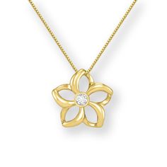 14K Yellow Gold Floating Plumeria Pendant with a 0.03 Carat bezel set Diamond. 17" 14K Yellow Gold Chain included. The Plumeria flower measures approximately 7/16" in width. Mesh Necklace, Golden South Sea Pearls, Hawaiian Jewelry, Halo Pendant, Bezel Set Diamond, Sea Pearls, Akoya Pearls, Fine Jewels, Yellow Gold Chain