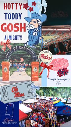 collage of images from the university of mississippi's annual holiday celebration, including an image of a man in a blue hat