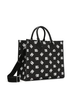 Dolce & Gabbana Large DG-Logo Tote Bag - Farfetch Black White Canvas, Cotton Shopping Bags, Latest Bags, Office Bag, Tote Bag Black, Monogram Prints, Dolce And Gabbana Man, Espadrille Shoes, White Canvas