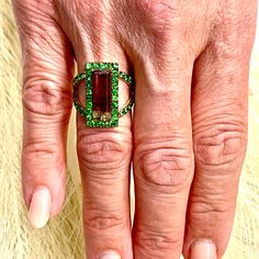 Finely Faceted Quality Natural Watermelon Tourmaline Tsavorite Ring 7 14k YG 4.7 TCW Certified $5,950 300684This is a one of a Kind Unique Custom Made Glamorous Piece of Jewelry!Nothing says, “I Love you” more than Diamonds and Pearls!This item has been Certified, Inspected, and Appraised by Gemological Appraisal LaboratoryGemological Appraisal Laboratory of America is a proud member of:- GIA Alumni Association- National Association of Jewelry Appraisers- International Consortium Gem-Testing Lab Unique Green Emerald Ring For Formal Occasions, Art Deco Green Emerald Multi-stone Ring, Green Emerald Cut Multi-stone Jewelry, Green Tourmaline Gemstones For Fine Jewelry, Luxury Green Sapphire Ring With Gemstone Accents, Fine Jewelry Green Tourmaline Gemstones, Luxury Green Collectible Rings, Green Tsavorite Gemstone Jewelry, Unique Green Emerald-cut Ring