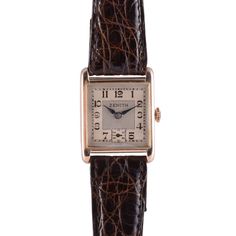 Vintage Swiss Zenith Art Deco mens rose gold wrist watch, circa 1930. This 9 karat rose gold square case wrist watch features a restored original silver dial and enamel numerals. The Zenith Art Deco watch has a 17 jewel movement. Case #75834, 9-1/2 ligne. [SSHO 412] Warranty This watch comes with a full 18 month warranty from the date of purchase. Art Deco Rectangular Watch With Diamond Hour Markers, Art Deco Rectangular Watch With Diamond Markers, Timeless Rectangular Chronometer Watch, Formal Square Face Quartz Watch, Antique Rectangular Watch Band For Formal Occasions, Timeless Square Watch Accessories For Formal Occasions, Art Deco Rectangular Quartz Watch, Art Deco Formal Rectangular Watch, Formal Art Deco Rectangular Watch