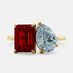 july birthstone, ruby, and march birthstone aquamarine gemstones set in a gold band. Stones For Love, Diamond Band Engagement Ring, Grounding Energy, Ruby Birthstone, Diamond Heart Ring, January Birthstone, Red Gemstones, Jewelry Essentials, Gold Gift