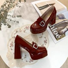 #heels #maryjanes #redheels #nightout #outfit #cute #hotshoes Dr Shoes, Cute Shoes Heels, Funky Shoes, Platform Block Heels, Fancy Shoes, Cute Heels, Girly Shoes, College Style, Shoe Inspo