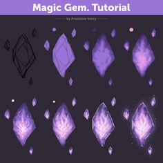 an image of some purple crystals on a black background with the text, magic gems tutor