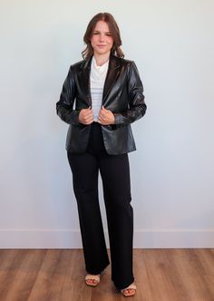 Introducing the Yelena welt pocket blazer from Michael Stars, a pinnacle of timeless elegance. Crafted for those who appreciate quality and style, this classic-fit blazer is the epitome of sophistication. Elevate your wardrobe with cruelty-free fashion that exudes confidence and versatility. Embrace the allure of a wardrobe staple that effortlessly transitions from day to night, embodying the essence of modern luxury. Details: 100% Polyurethane (Lining: 100% Polyester) Machine wash cold inside o Single Breasted Tuxedo Blazer For Work, Sleek Suits With Pressed Crease For Workwear, Sleek Suits With Pressed Crease For Work, Elegant Fall Blazer For Office, Tailored Fall Suit For Office, Tailored Outerwear For Formal Office Chic Style, Tailored Office Chic Outerwear For Formal Occasions, Tailored Office Chic Formal Outerwear, Fall Professional Office Wear Blazer