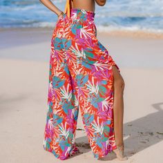 Get ready to sizzle in style with CUPSHE Women's Smoked Cover Up Pants! Perfect for summer days by the beach, these wide-leg bottoms with side slits and sheer tropical design are your ultimate go-to for trendy beachwear. The bathing suit cover up pants will catch everyone's attention on every occasion. It's great for casual style, daily look, home, shopping, hanging out, lounging, vacation, holiday, beach, cocktail party, tea party, club, night out, evening, dinner, romantic date. Product code: