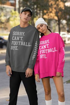 Welcome to Mask Couture By A.M, 🏈SORRY. CAN'T. FOOTBALL. BYE. (WITH SLEEVE DESIGN) ON OUR UNISEX SWEATSHIRTS.  🤩 WANT TO ADD A CUSTOM NAME TO 1 SLEEVE OR THE UPPER BACK OF THIS SWEATSHIRT???  BE SURE TO ADD THE ADD-ON 👇🏼 LISTING BELOW TO YOUR CART! 🤩 https://maskcouturebyam.etsy.com/listing/891811241/add-additional-text-change-design Makes A great Gift For Yourself And Your Football Loving Bestie  It's The PERFECT Football Lovers Sweatshirt To Cozy Up In Or Run Errands (BE SURE TO LET US KN Athletic Heather Long Sleeve T-shirt With Letter Print, Game Day Graphic Print Long Sleeve Sweatshirt, Long Sleeve Graphic Print Sweats For Sports Season, Fall Crew Neck Tops For Sports Events, Long Sleeve T-shirt With Lettering For Sports Events, Sports Crew Neck Sweater With Letter Print, Sports Sweater With Letter Print And Crew Neck, Long Sleeve Sweatshirt For Football Season Streetwear, Letter Print Crew Neck Sports Sweater