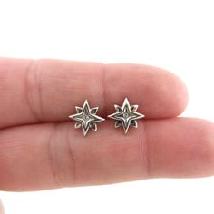 North Star Sterling Silver Earrings, Starburst Stud Earrings, Cubic Zirconia Star Earrings, Sterling Silver Earrings, Dainty Earrings A sweet pair of North Star earrings in Sterling Silver Earrings are made of 925 silver with a small Cubic Zirconia in the center. They are size 10mm x 10mm. These earrings are great for those with sensitive ears. Mix and match with my other stud earrings Includes sterling silver earring backs. This listing is for one pair (2 pieces). Silver Stud Earrings Aesthetic, Cool Silver Earrings, Earrings Starburst, Cute Stud Earrings, Dope Jewelry, Funky Jewelry, Earrings Dainty, Jewelry Lookbook, Silver Stud Earrings