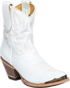 White Boots For Western-themed Events, White Leather Boots For Western-themed Events, White Round Toe Heeled Boots For Western Events, White Ankle Boots For Ranch, White Snip Toe Heeled Boots For Rodeo, White Western Boots For Western-themed Events, White Snip Toe Boots For Ranch, White Western Boots With Leather Sole, White Snip Toe Heeled Boots For Ranch