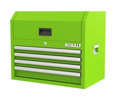 The Kobalt 26-In 4-Drawer Green Chest is great for storing and organizing all your tools and hardware. The unit is made from high grade all welded steel construction with a tough, rust-resistant powder coat finish. 4 Drawers are all full-extension and glide effortlessly on ball-bearing slides that can support up to 50 lbs. you can charge your electronics and power tools even when the chest is locked via the integrated power strip with 4-outlets and 2-USB ports. The chest has lock system for adde Metal Tools, Green Cabinets, Tool Chest, School Related, Tool Steel, Garage Storage, Power Tools, Tool Storage, Art Room