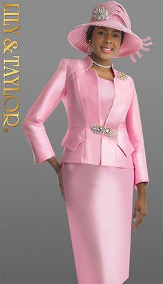 Lily And Taylor 3953-PNK Church Suit-Hat – Church Suits Fast Satin Evening Sets For Spring, Spring Evening Satin Sets, Pink Silk Evening Set, Pink Suits For Spring Evening, Pink Fitted Sets For Formal Occasions, Formal Fitted Pink Sets, Classic Pink Suit For Party, Pink Wedding Suits For Spring, Elegant Pink Wedding Suits