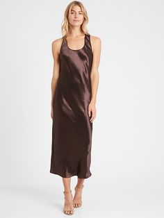 Bias-Cut Satin Slip Dress | Banana Republic Brown Slip Dress, Bias Cut Dress, Tiktok Fashion, Slip Skirts, Midi Slip Dress, Slip Skirt, Satin Midi Dress, Fashion People, Satin Slip