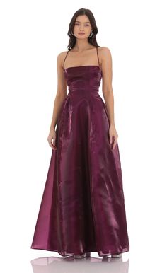 Sheen Fit and Flare Maxi Dress in Purple Deep Purple Prom Dress, Violet Prom Dresses, Plum Prom Dress, Purple Dress Formal, Eggplant Purple Dress, Winter Ball Dresses, Dark Purple Dress, Cotillion Dresses, Purple Ruffle Dress