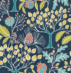 Shiloh Light Botanical Wallpaper Wallpaper A-Street Prints Double Roll Navy Multicolor Wallpaper, A Street Prints, Navy Wallpaper, Woodland Scene, Pastel Palette, Botanical Wallpaper, Navy Background, Peel Stick Wallpaper, Quilt Set