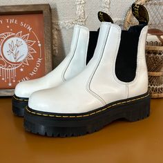 Very Well Taken Care Of White Dr. Martens: Platform Chelsea Boots. These Boots Are In Amazing Condition. Women’s Size 8 Dr Martens Platform Chelsea Boots, Dr Martens Platform, White Dr Martens, Dr Martens White, Shoes Dr Martens, Platform Chelsea Boots, Dr Martens Shoes, Martens Shoes, Dr. Martens