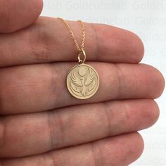 ● Material of pendant: Solid gold 14k ( REAL GOLD ) ● Metal Stamp: 14k ● The pendant is available in 3 sizes: 14,0 mm / 0,55 inches ( Diameter ) 16,5 mm / 0,65 inches ( Diameter ) 19,1 mm / 0,75 inches ( Diameter ) ( In the photos the size of the pendant is 14mm / 0.55 inches Diameter ) ● Material of chain: Solid gold 14k ( REAL GOLD ) ● Chain Options: **Chain No.1  :  thickness 0,7mm  **Chain No.2 :  thickness 1,3mm ● Chain Length: - 40 cm / 15,75 inches ( Length ) - 45 cm / 17,72 inches ( Leng Spiritual 14k Gold Jewelry Stamped 14k, 14k Gold Coin Pendant Jewelry For Commemoration, Symbolic 14k Gold Jewelry For Commemoration, Symbolic 14k Gold Engraved Charm Necklaces, Symbolic Engraved 14k Gold Charm Necklaces, 14k Gold Medallion Necklace For Commemoration, 14k Gold Necklaces For Commemoration, Symbolic 14k Jewelry For Commemoration, Spiritual 14k Gold Charm Necklace For Anniversary