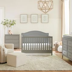 Standard Cribs - Charlie Convertible Crib in Gray - DBC Baby Bedding Co Grey Crib Nursery, Crib Spring, Grey Crib, Nursery Furniture Collections, Arched Headboard, Nursery Room Design, Toddler Beds, Nursery Room Inspiration, Grey Nursery