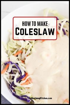 a white bowl filled with coleslaw and dressing